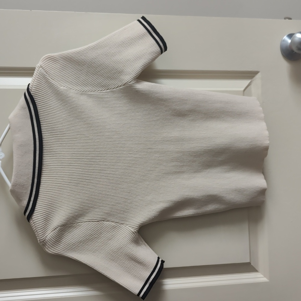 En Saison Cream Ribbed Collared Top - Picture 2 of 5